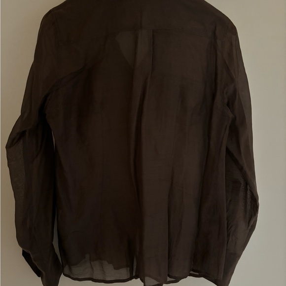 Beautiful Y2K Chocolate Brown | Sheer Button Down | Lapel Collar | Size EU 40 - Picture 2 of 11